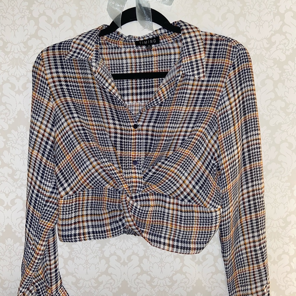 Timing Houndstooth Cropped Blouse🌟